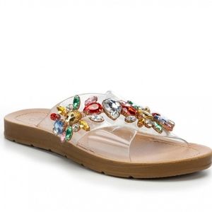 👣🩷🐰Y•NOT? 🐰🩷 Being Flat Rhinestone Sandals